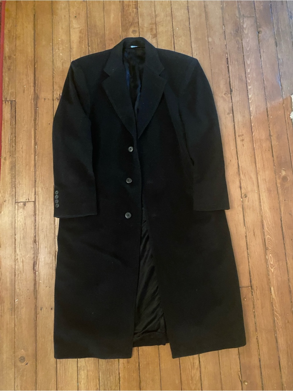 Vintage Men's Black Long cashmere/Wool blend Overcoat - Classic Tailored Style